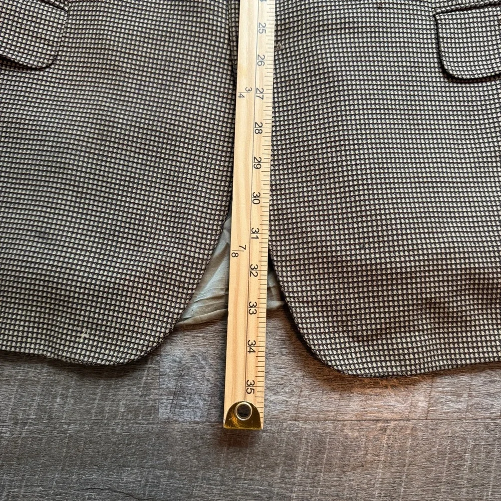 Ermenegildo Zegna Silk Wool Blazer Suit Jacket Tan Black‎ Houndstooth 46R Flaws